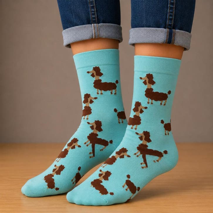 Sokken Katoen - Poedel Honden Print - Blauw Bruin - Maat, Kleding | Dames, Sokken en Kousen