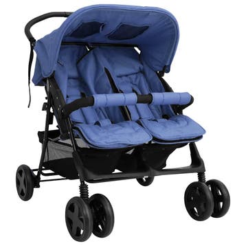 vidaXL Tweelingkinderwagen staal marineblauw, Verzenden, Nieuw