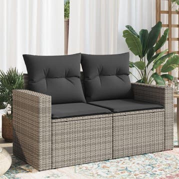 vidaXL Tuinbank 2-zits met kussens poly rattan grijs, Verzenden, Nieuw