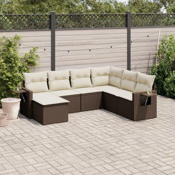 vidaXL 7-delige Loungeset met kussens poly rattan bruin, Verzenden, Nieuw, Loungeset