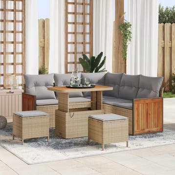 vidaXL Tuinbankenset 8 st 8-Aantal zitplaatsen Beige en, Verzenden, Nieuw, Rotan, 8 zitplaatsen