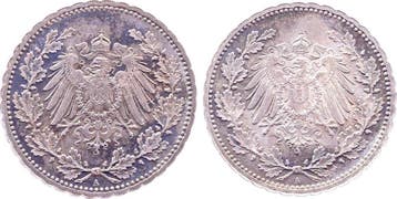 Duitsland 50 Pfennig Gestaltungsprobe 2 x Adlerseite zilv..., Verzenden