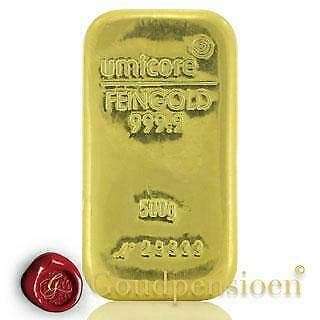500 Gram Umicore Goudbaar met Certificaat 999,9 Puur Goud, Postzegels en Munten, Edelmetalen en Baren, Ophalen of Verzenden, Goud