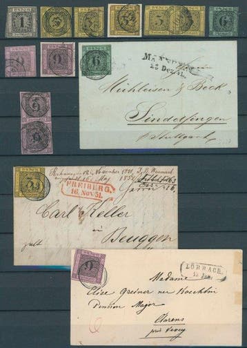Baden 1851/1858 - Speciaal lot 1e tot 3e uitgifte met, Gestempeld