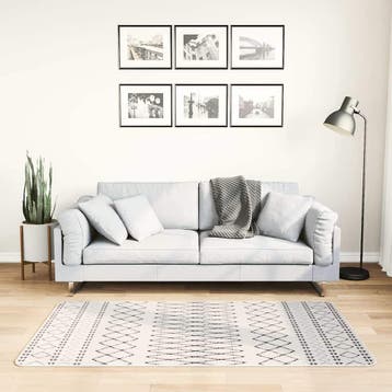 vidaXL Vloerkleed wasbaar 80x150 cm wit en zwart, Verzenden, Nieuw, Wit