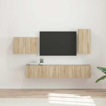 vidaXL TV Wandkast Set 4 st Sonoma Eiken Bewerkt hout, Minder dan 50 cm, Verzenden, Nieuw, Minder dan 100 cm