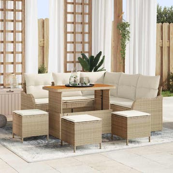 vidaXL Tuinbankenset 9 st Beige poly rattan, Verzenden, Nieuw, Rotan, Meer dan 8 zitplaatsen