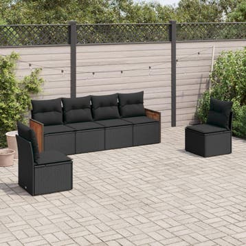 vidaXL 6-delige Loungeset met kussens poly rattan zwart, Verzenden, Nieuw, Loungeset