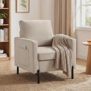 Comfortabele Beige Fauteuil met Armleuningen en Stalen Poten, Verzenden, Nieuw