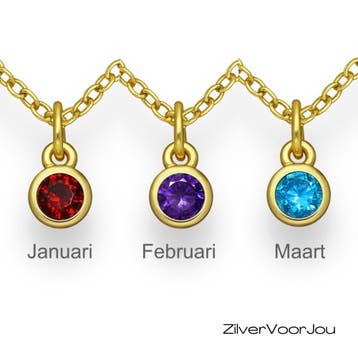 Gold plated 925 zilveren  geboorstesteen ketting, Verzenden, Nieuw, Zilver