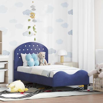 vidaXL Peuterbedframe met hoofdbord Politieblauw 70 x 140 cm, Huis en Inrichting, Verzenden, Nieuw, Blauw, Stof
