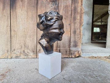 Buste, Beeldje - 29 cm - IJzer, Marmer, Antiek en Kunst