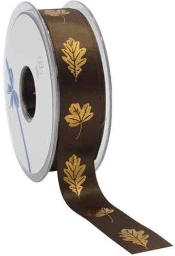 Enkelzijdig satijn lint herfst autumn leafs bruin met goud, Ophalen of Verzenden, Nieuw