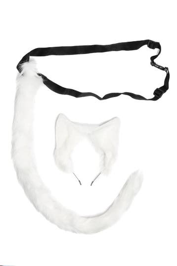 KIMU® Haarband Furry Oren Staart Set Wit Kat Poes Vos Diadee, Kleding | Dames, Ophalen of Verzenden, Nieuw, Carnaval, Accessoires
