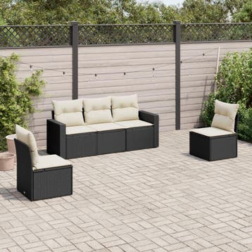 vidaXL 5-delige Loungeset met kussens poly rattan zwart, Verzenden, Nieuw, Loungeset