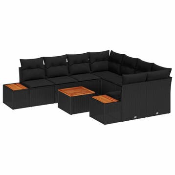 vidaXL Tuinbankenset 9 st Zwart Poly riet, Verzenden, Nieuw, Rotan, Meer dan 8 zitplaatsen
