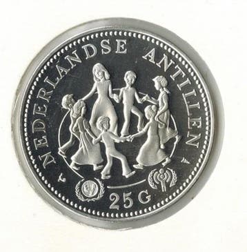 Nederlandse Antillen 25 Gulden 1979 Spelende Kinderen, Postzegels en Munten, Munten | Nederland, Koningin Juliana, Verzenden, 5 gulden