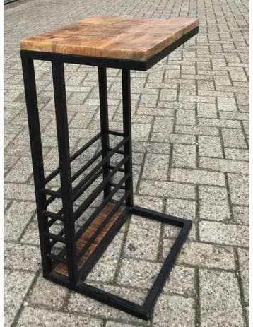 Bijzettafel Mangohout met zwart staal, 45 tot 60 cm, Minder dan 55 cm, Nieuw, Ophalen of Verzenden