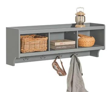 Lichtgrijze wandkast hal met 4 haken en 3 vakken, Kleding | Dames, Kledingrekken, Verzenden, Nieuw