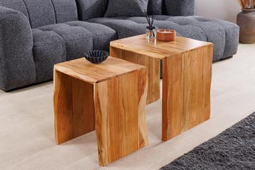 Set van 2 bijzettafels MAMMUT 55cm bruin massief acaciahout, Huis en Inrichting, Ophalen of Verzenden, Nieuw