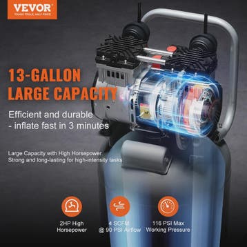 Krachtige 13 Gallon Olievrije Aircompressor 2HP - Draagbaar, Doe-het-zelf en Verbouw, Compressors, Verzenden, Nieuw