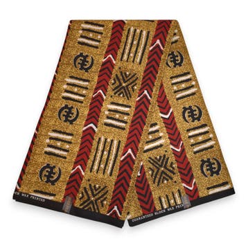 Afrikaanse wax print stof - Goud Rood Tribal Paths - Polycot, Ophalen of Verzenden, Nieuw