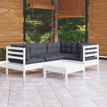 vidaXL 5-delige Loungeset met kussens grenenhout wit, Verzenden, Nieuw, 5 zitplaatsen, Loungeset