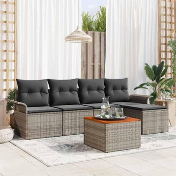 vidaXL Tuinbankenset met kussen 6 pcs Grijs poly rattan, Verzenden, Nieuw, Rotan, 6 zitplaatsen