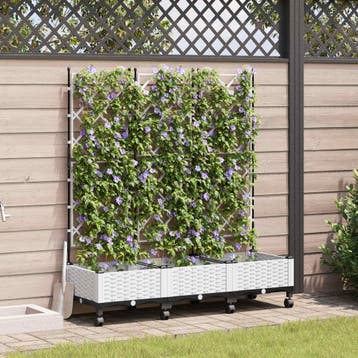 vidaXL Tuinplantbak met schutting en wielen 3 st Wit PP, Tuin en Terras, Verzenden, Nieuw, Minder dan 60 cm