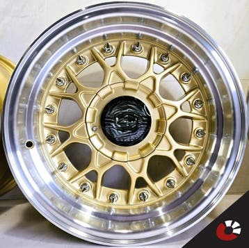 15 inch 4x100 /114.3 JF Luxury - QC1286 - Gold Machined Lip, Ophalen of Verzenden, Nieuw, 15 inch, Velg(en)