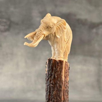 Snijwerk, NO RESERVE PRICE - An Elephant carving from deer