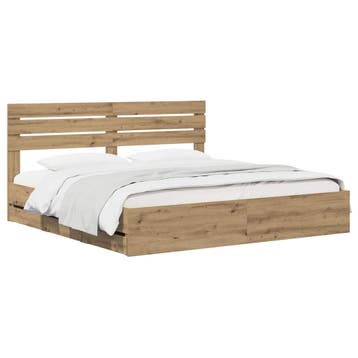 vidaXL Bed Frame with Storage and Headboard Artisan Oak 180, Huis en Inrichting, Slaapkamer | Bedden, Bruin, Verzenden, Hout, Nieuw