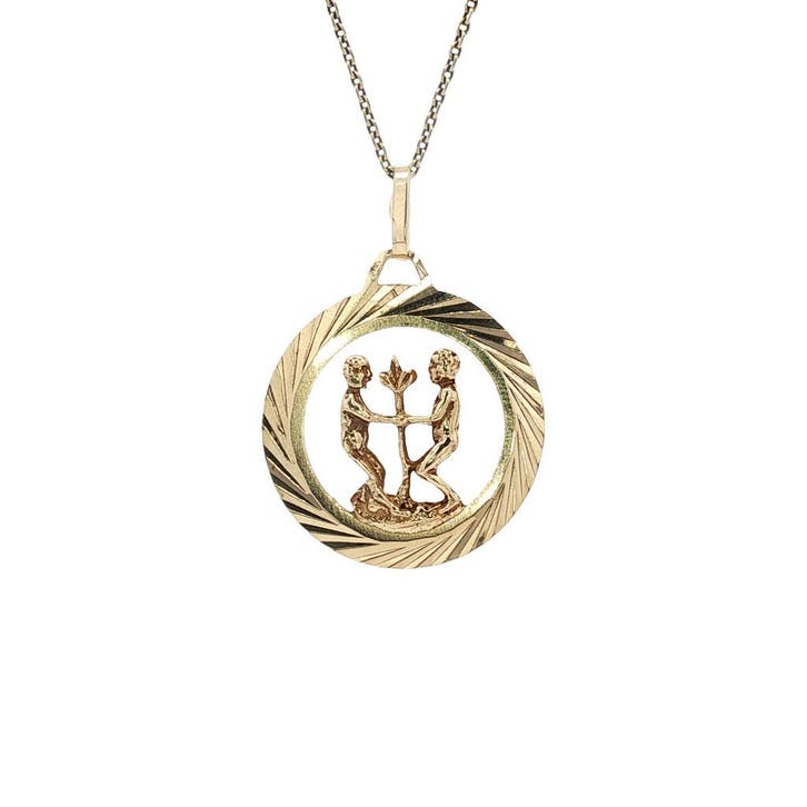 Gouden sterrenbeeld hanger tweelingen 14 karaat, Sieraden, Tassen en Uiterlijk, Kettinghangers, Goud, Zo goed als nieuw, Verzenden