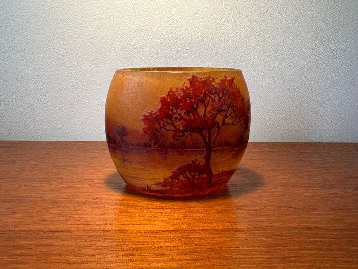 Daum - Vaas - Glas - Daum méplat vaas, Antiek en Kunst, Antiek | Glas en Kristal