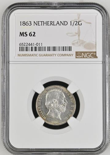 Koning Willem III - halve gulden 1863 MS62 NGC, Verzenden, Koning Willem III, Losse munt, Zilver