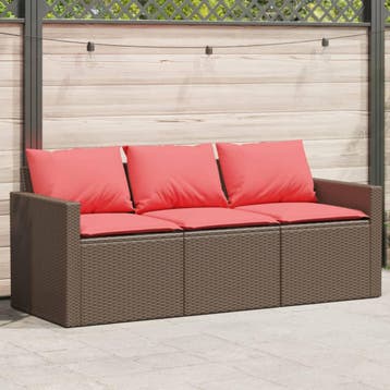 vidaXL Tuinbank 3-zits met kussens poly rattan bruin, Verzenden, Nieuw