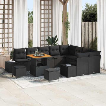 vidaXL Tuinbankenset 12 st 11-Aantal zitplaatsen Zwart Poly, Verzenden, Nieuw, Rotan, 2 zitplaatsen