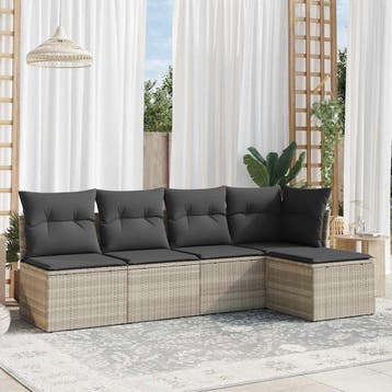 vidaXL 5-delige Loungeset met kussens poly rattan lichtgrijs, Verzenden, Nieuw, Loungeset