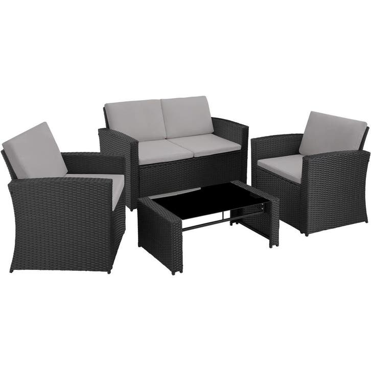 Wicker lounge Lucca - zwart / grijs, Tuin en Terras, Tuinsets en Loungesets, Verzenden