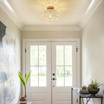 Rotan Plafondlamp Boho – Handgemaakt E27, Verzenden, Nieuw