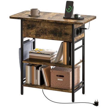 TRUUSK Bijzettafel met Stekkerdoos - 2 Niveaus - USB-aanslui, Verzenden, Nieuw