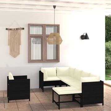 vidaXL 7-delige Loungeset met kussens poly rattan zwart, Verzenden, Nieuw, Loungeset