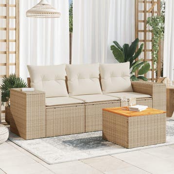 vidaXL 4-delige Loungeset met kussens poly rattan beige, Verzenden, Nieuw, 4 zitplaatsen, Loungeset