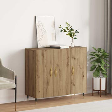 vidaXL Dressoir Artisan Eiken 90 x 34 x 80 cm Bewerkt hout, Huis en Inrichting, Verzenden, Nieuw, Overige houtsoorten, Minder dan 50 cm
