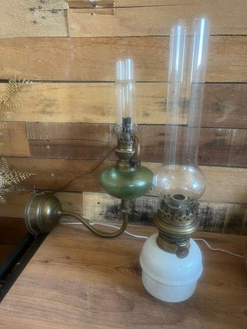 Petroleumlamp (2) - Messing, Kristal