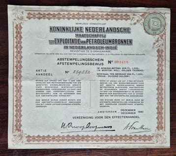 Nederland. 1000 Gulden - 1940 Shell - Koninklijke