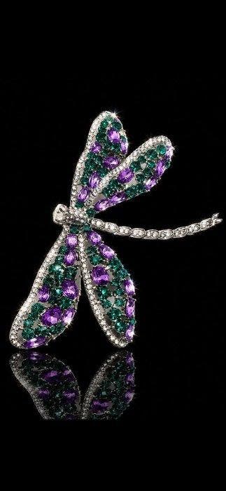 Mooi libel-broche met Swarovski-kristallen - Broche - Broche, Antiek en Kunst, Curiosa en Brocante