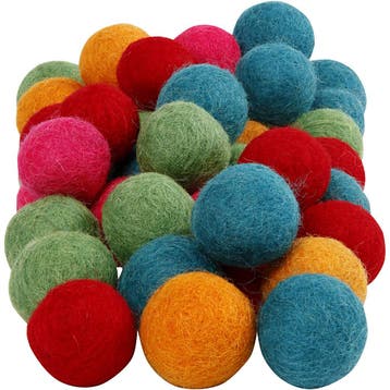Wol kralen, d 20 mm, sterke kleuren, 64 stuk/ 1 doos, Nieuw