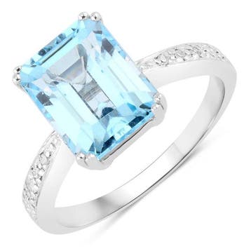 Ring - 14 karaat Witgoud - 3.94ct. tw. Topaas - Diamant -, Nieuw
