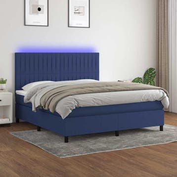 vidaXL Boxspring met matras en LED stof blauw 180x200 cm, Eenpersoons, Nieuw, 80 cm, 200 cm